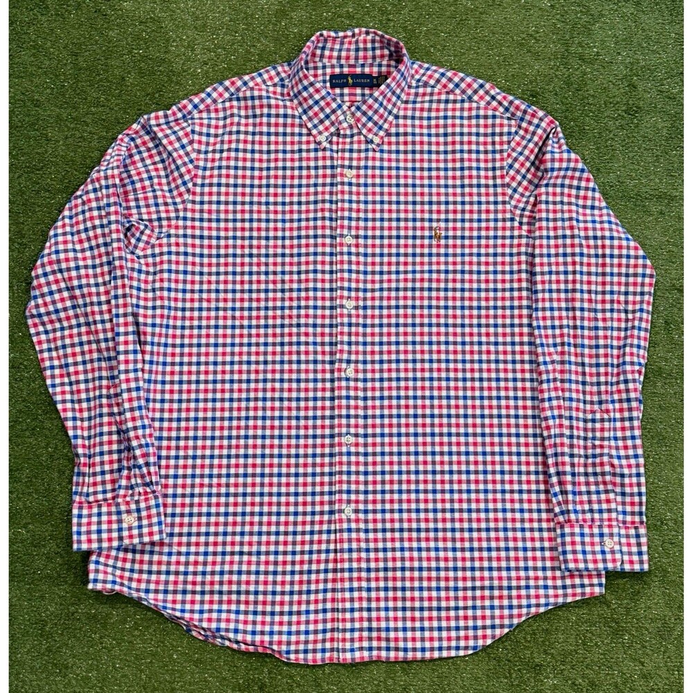 Ralph Lauren Classic Fit Shirt Men’s XL Woven Cotton Red Blue Check Pony